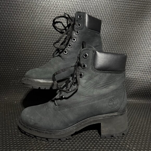 Timberland Kinsley 6in Waterproof Heeled Boot Black Leather Nubuck Womens Size 6 - Picture 1 of 8